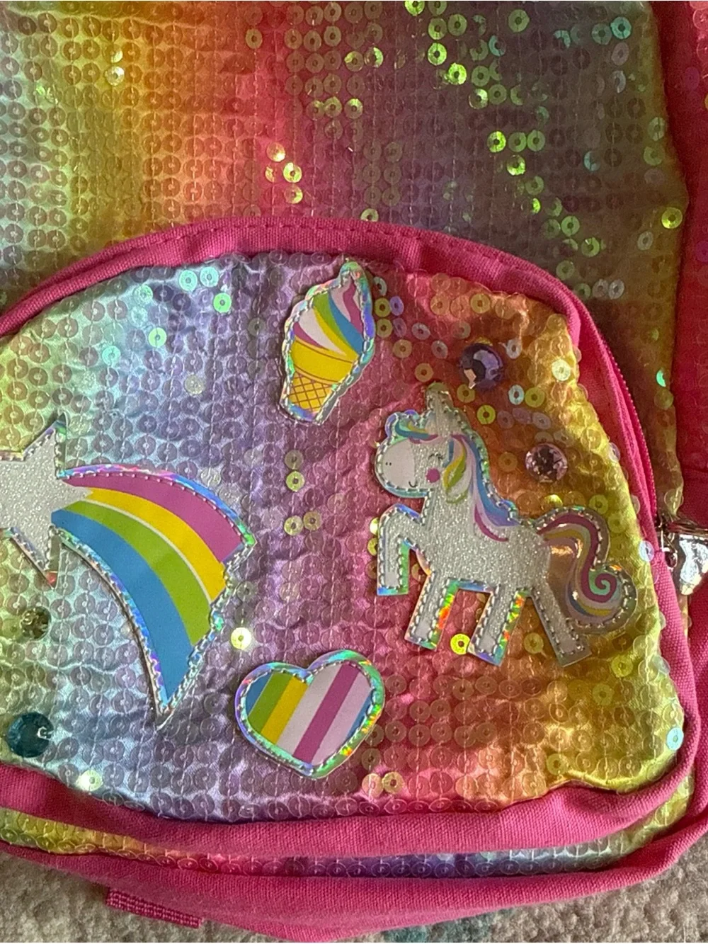 Kids Pink Sequin Rainbow Unicorn Backpack